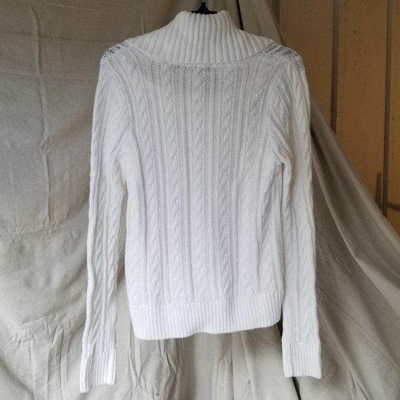 Cowlneck Sweater by Jeanne Pierre White Cable knit Size S 100% Cotton - Picture 4 of 6